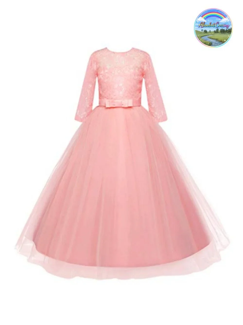 Flower Girl Lace Maxi Dress 3/4 Sleeve Princess Formal Wedding